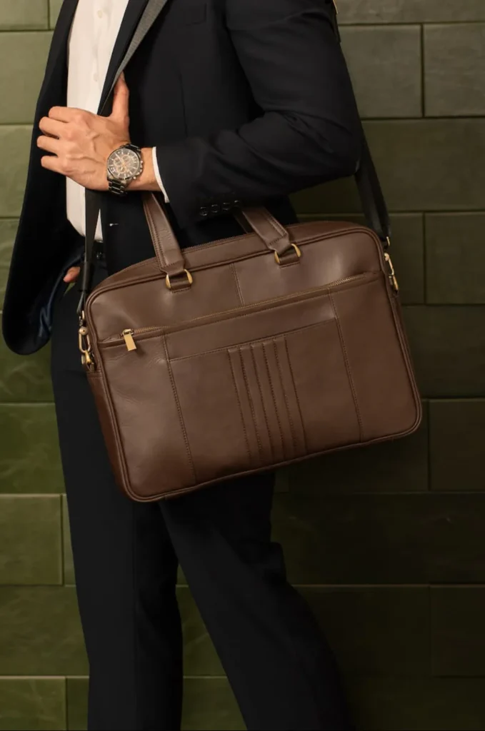 Hobbit Men's Full Grain Leather Laptop Bag | Walnut Brown | 100% Real Leather Executive Briefcase