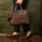 Hobbit Men's Full Grain Leather Laptop Bag | Walnut Brown | 100% Real Leather Executive Briefcase thumbnail