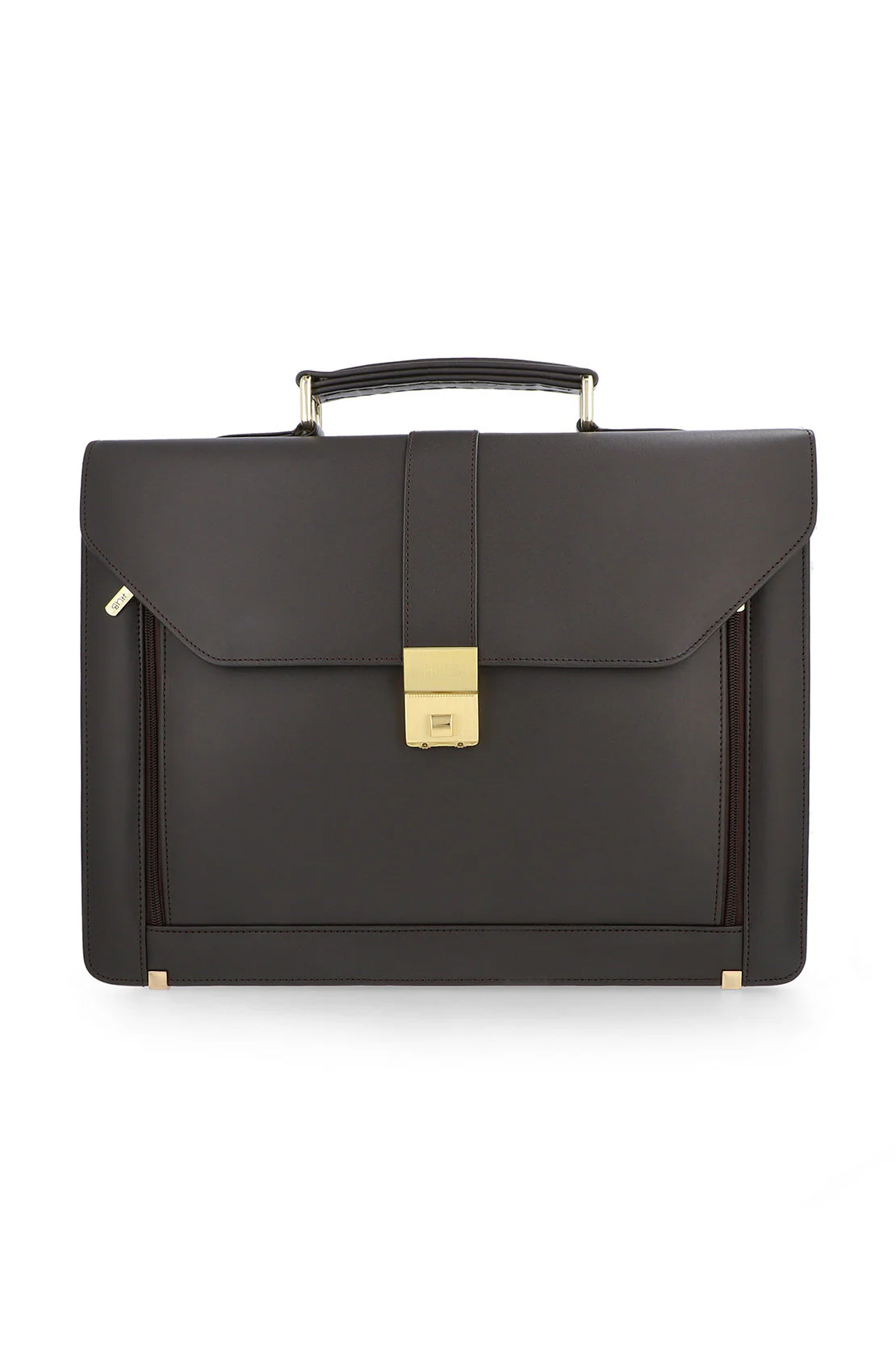 Men's Executive Leather Briefcase | Dark Brown | Gold Push-Lock Clasp | 100% Real Leather