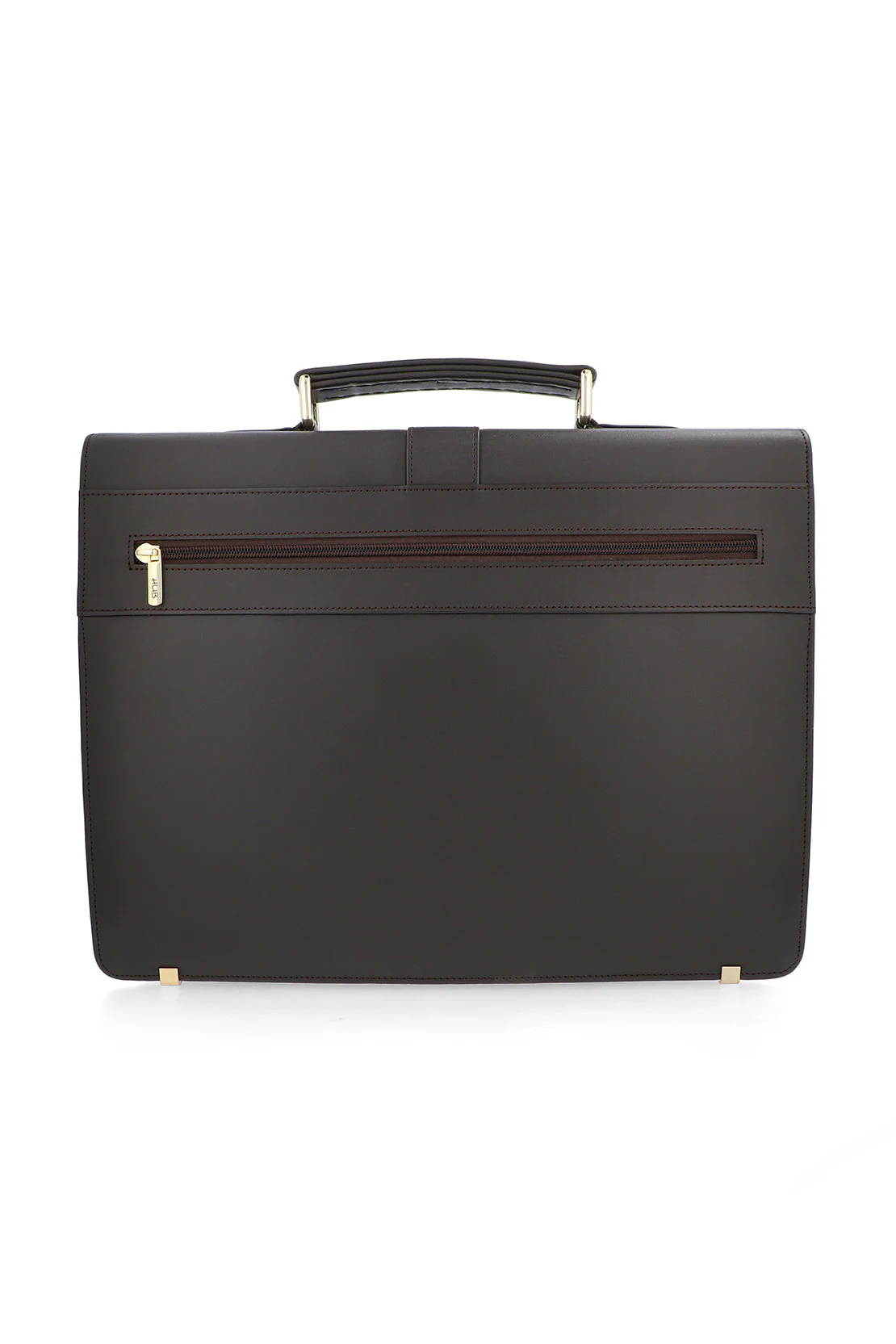 Men's Executive Leather Briefcase | Dark Brown | Gold Push-Lock Clasp | 100% Real Leather