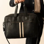 Umberto Men's Leather Laptop Bag | Onyx Black | Gold Contrast Stripe | 100% Real Leather thumbnail