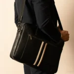 Umberto Men's Leather Laptop Bag | Onyx Black | Gold Contrast Stripe | 100% Real Leather thumbnail