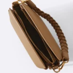 Women's Taupe Braided Top Handle Bag | Pebbled Leather with Gold Hardware | Shoulder & Crossbody thumbnail
