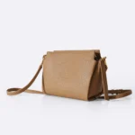 Women's Taupe Braided Top Handle Bag | Pebbled Leather with Gold Hardware | Shoulder & Crossbody thumbnail