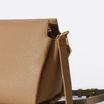 Women's Taupe Braided Top Handle Bag | Pebbled Leather with Gold Hardware | Shoulder & Crossbody thumbnail