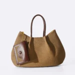 Women's Beige Karakoy Top Handle Tote Bag | Woven Textile & Burgundy Leather Trim | Attached Mini Pouch thumbnail