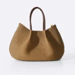Women's Beige Karakoy Top Handle Tote Bag | Woven Textile & Burgundy Leather Trim | Attached Mini Pouch thumbnail