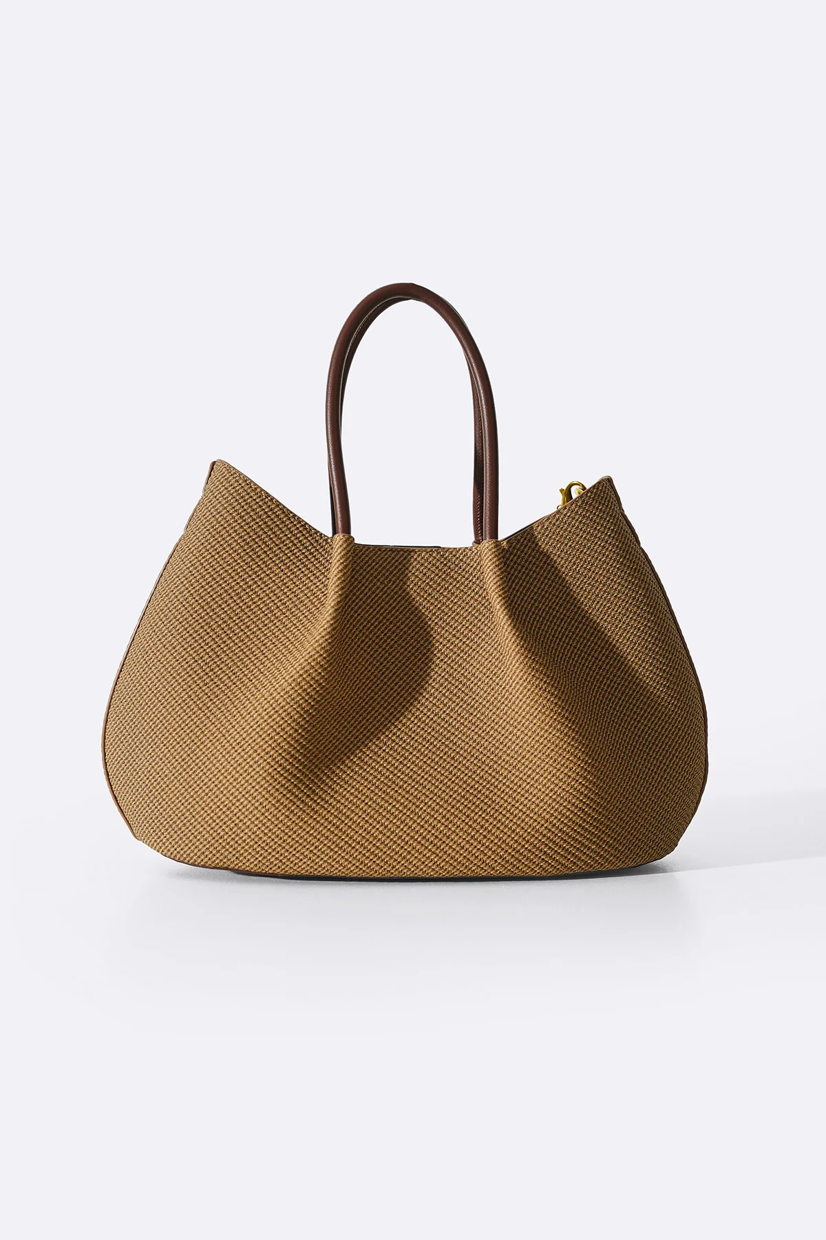 Women's Beige Karakoy Top Handle Tote Bag | Woven Textile & Burgundy Leather Trim | Attached Mini Pouch