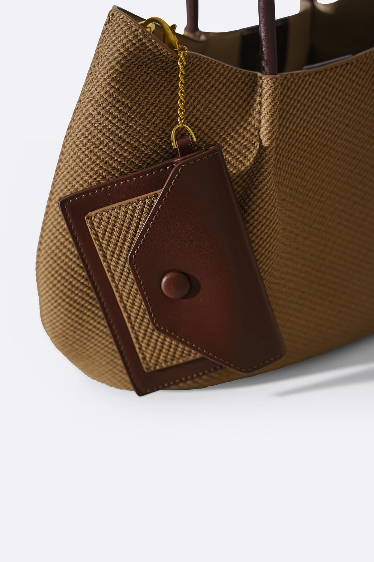 Women's Beige Karakoy Top Handle Tote Bag | Woven Textile & Burgundy Leather Trim | Attached Mini Pouch