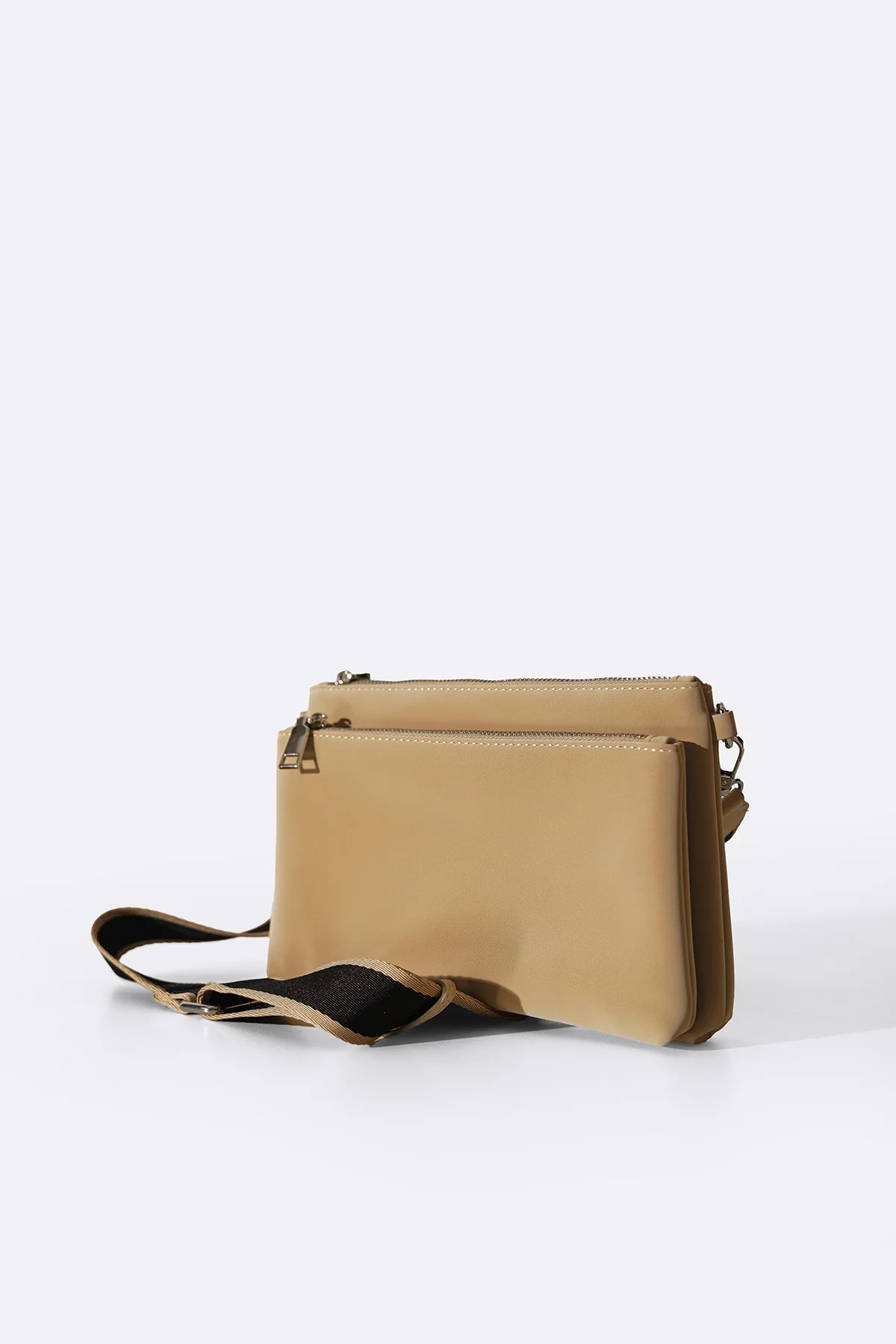 Women's Off-White Velvet Peach Crossbody Bag | Wide Canvas Strap | Silver Hardware | Compact Clutch