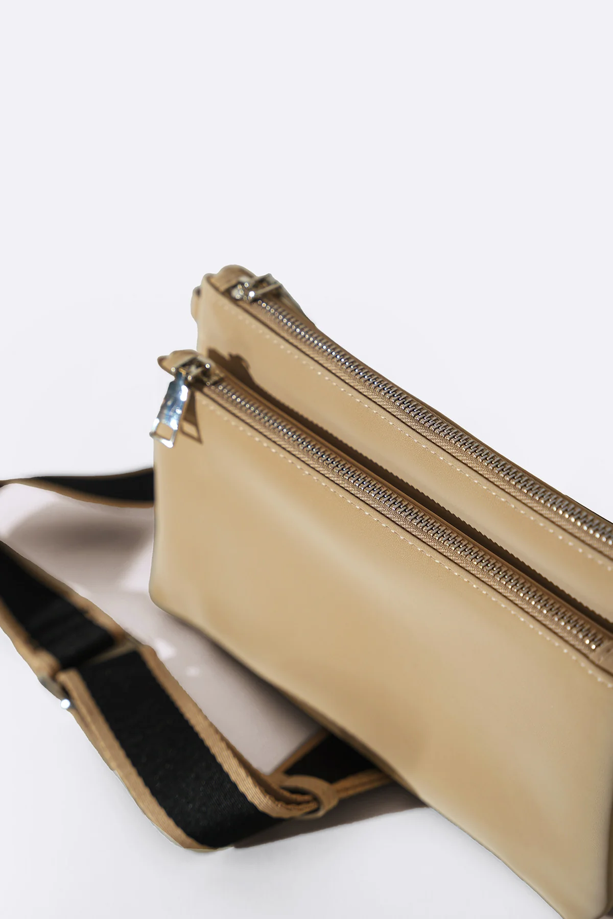 Women's Off-White Velvet Peach Crossbody Bag | Wide Canvas Strap | Silver Hardware | Compact Clutch