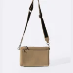 Women's Off-White Velvet Peach Crossbody Bag | Wide Canvas Strap | Silver Hardware | Compact Clutch thumbnail