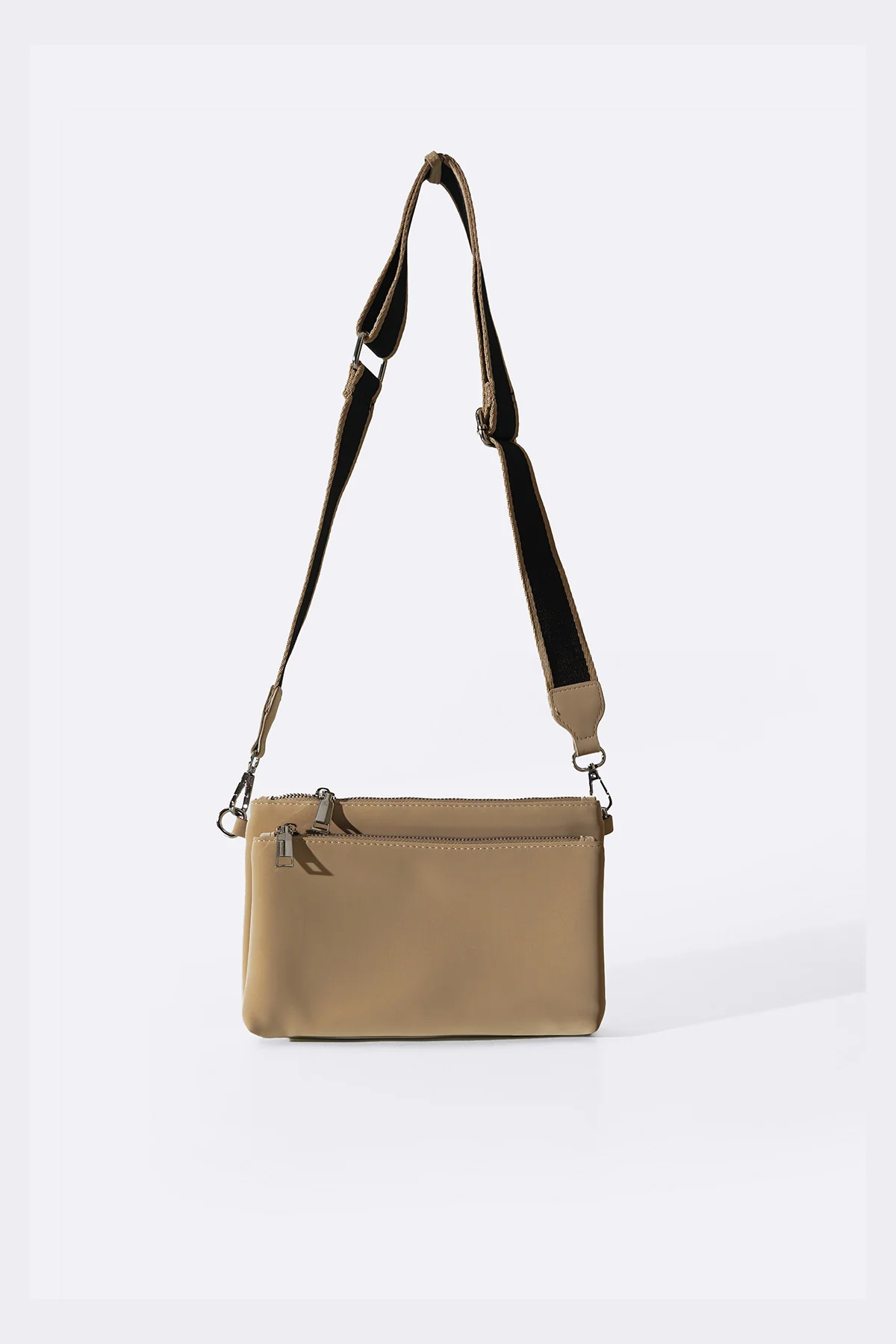 Women's Off-White Velvet Peach Crossbody Bag | Wide Canvas Strap | Silver Hardware | Compact Clutch