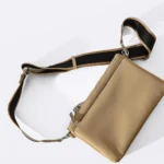 Women's Off-White Velvet Peach Crossbody Bag | Wide Canvas Strap | Silver Hardware | Compact Clutch thumbnail