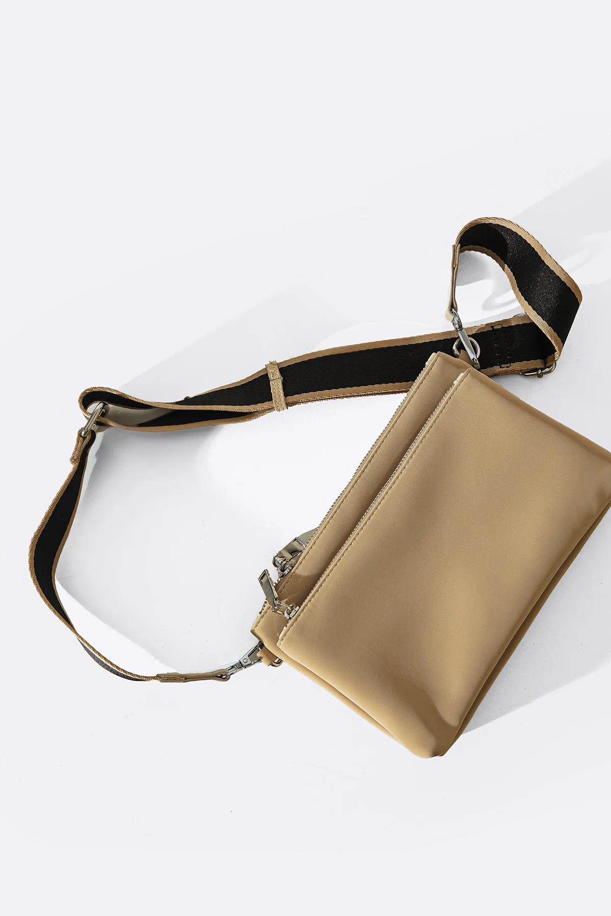 Women's Off-White Velvet Peach Crossbody Bag | Wide Canvas Strap | Silver Hardware | Compact Clutch