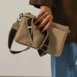 Women's Off-White Velvet Peach Crossbody Bag | Wide Canvas Strap | Silver Hardware | Compact Clutch thumbnail