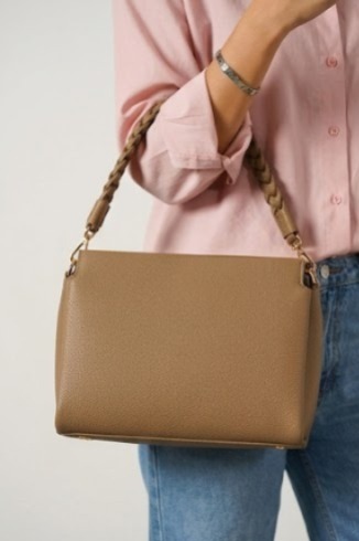 Premium pebbled leather in warm universally flattering taupe