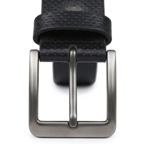Gunmetal square buckle — bold masculine hardware finish
