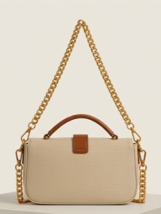 Flap closure with tan leather buckle for secure elegant access