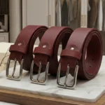 Men's Burgundy Genuine Leather Belt | Silver Square Buckle | Premium Gift Box | 100% Real Leather thumbnail