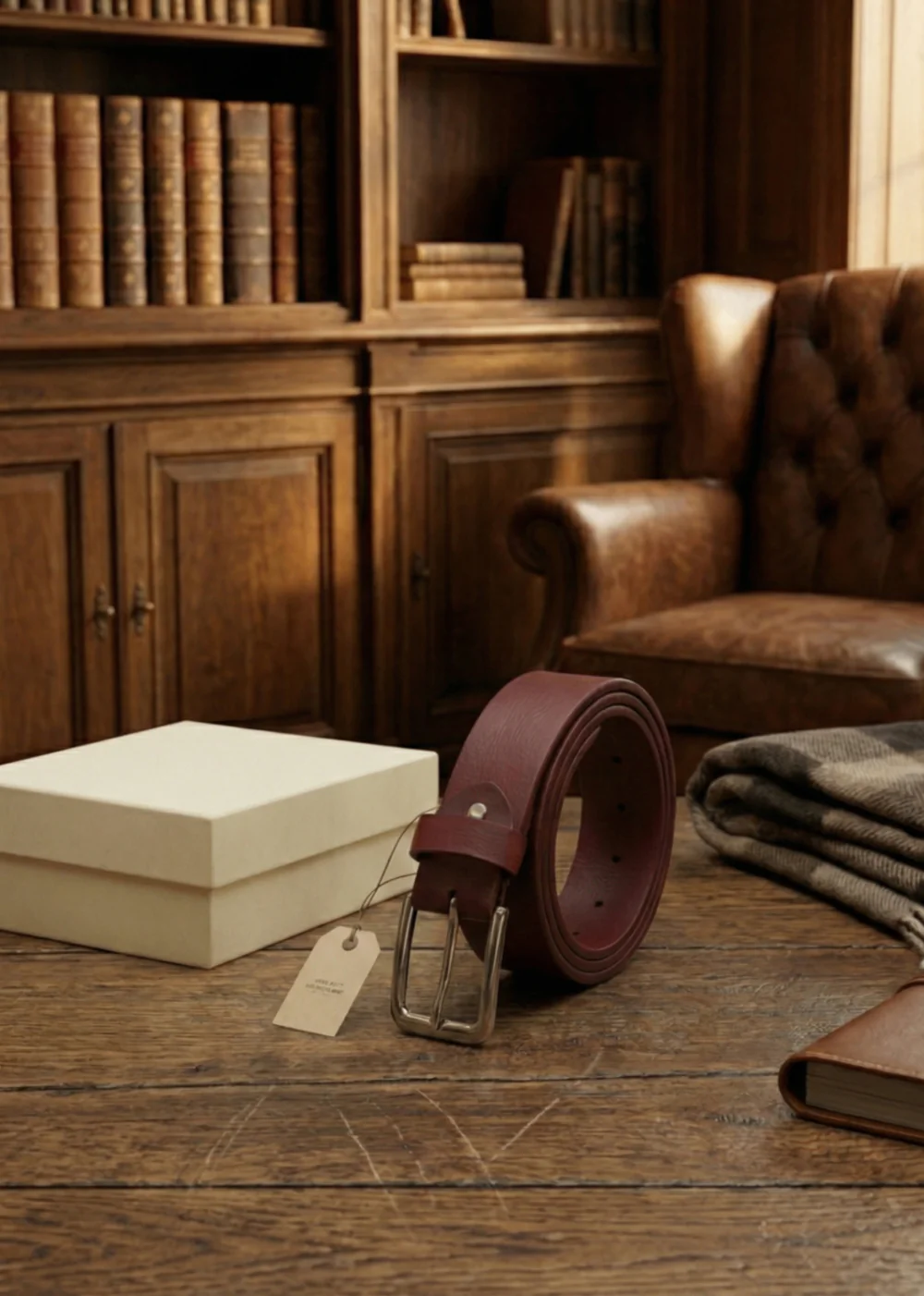 Men's Burgundy Genuine Leather Belt | Silver Square Buckle | Premium Gift Box | 100% Real Leather
