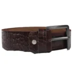 Men's Brown Crocodile Embossed Genuine Leather Belt | Deep Brown Exotic Texture | Gunmetal Square Buckle thumbnail
