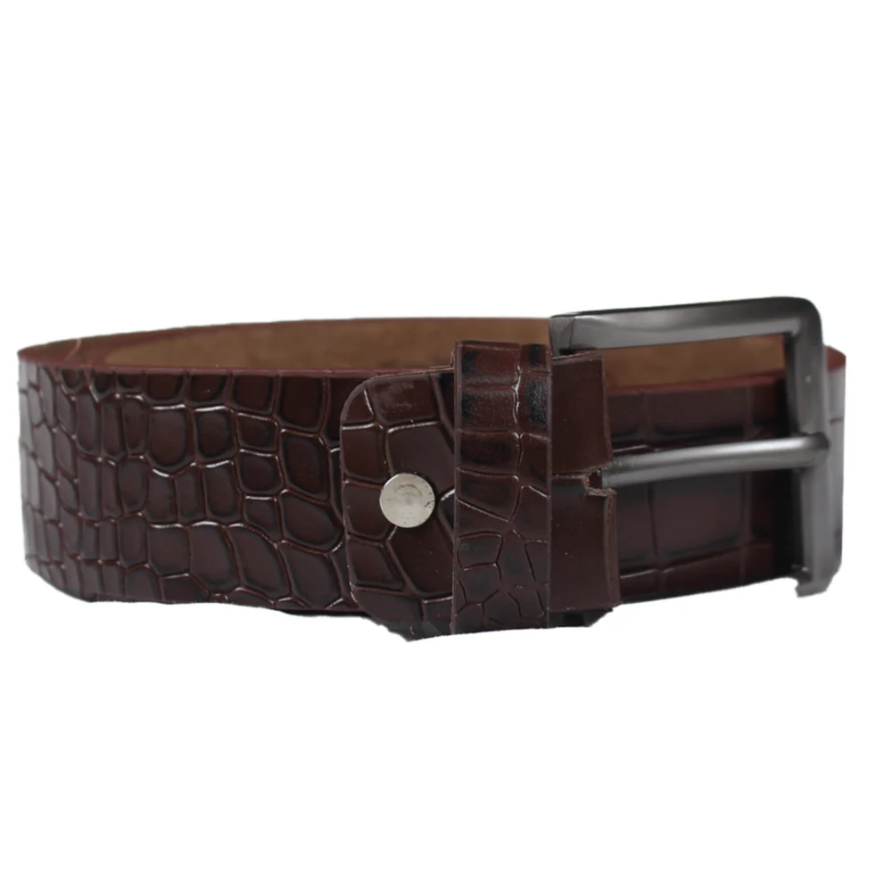 Men's Brown Crocodile Embossed Genuine Leather Belt | Deep Brown Exotic Texture | Gunmetal Square Buckle