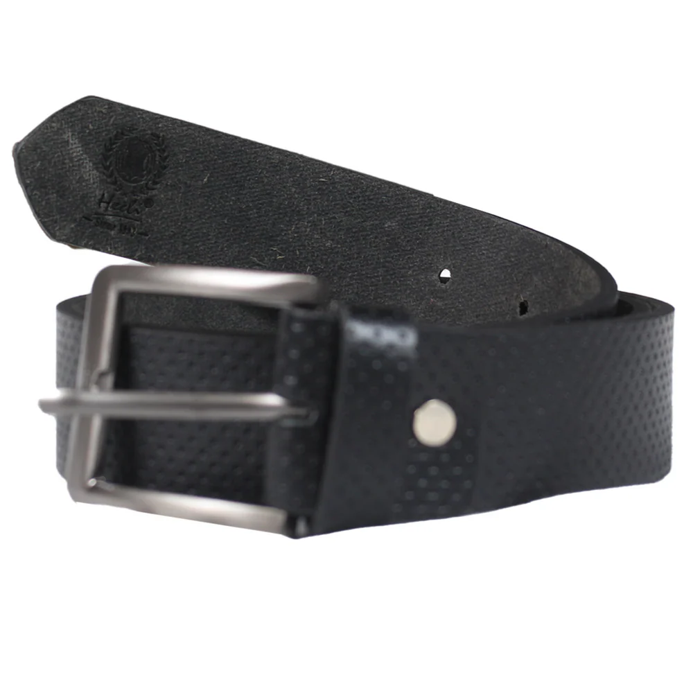 Men's Black Perforated Leather Belt | Gunmetal Square Buckle | 100% Real Leather | Casual & Smart