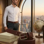 Men's Burgundy Genuine Leather Belt | Silver Square Buckle | Premium Gift Box | 100% Real Leather thumbnail
