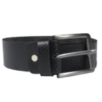 Men's Black Perforated Leather Belt | Gunmetal Square Buckle | 100% Real Leather | Casual & Smart thumbnail