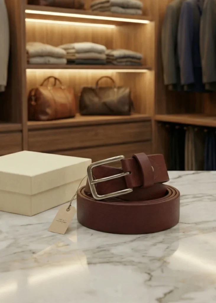 Men's Burgundy Genuine Leather Belt | Silver Square Buckle | Premium Gift Box | 100% Real Leather