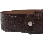 Men's Brown Crocodile Embossed Genuine Leather Belt | Deep Brown Exotic Texture | Gunmetal Square Buckle thumbnail