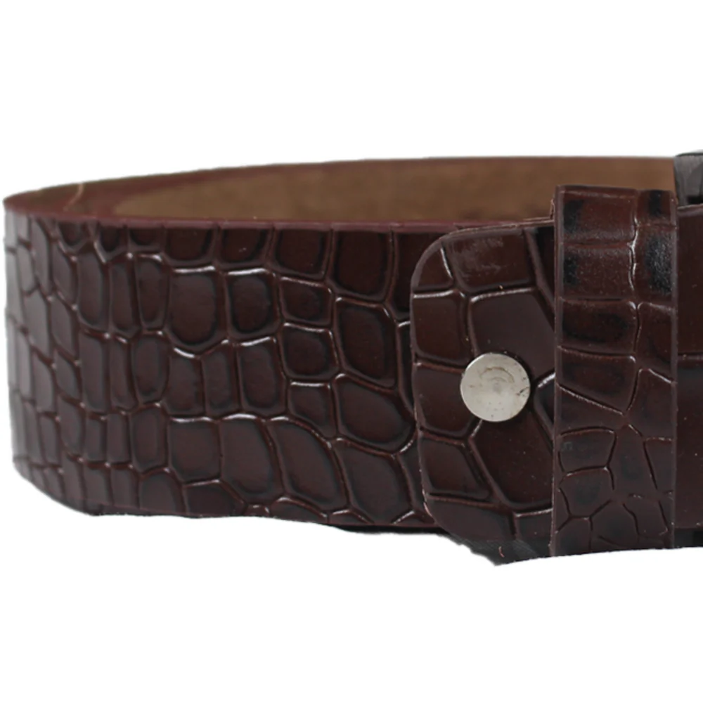 Men's Brown Crocodile Embossed Genuine Leather Belt | Deep Brown Exotic Texture | Gunmetal Square Buckle